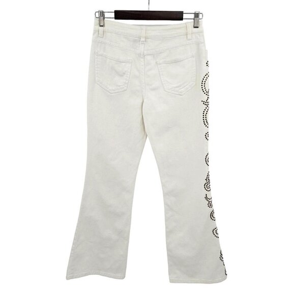Boston Proper Jeans Womens Sz 4 Flare Embellished Studded Stretch Mid Rise White - Picture 2 of 12